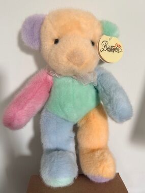 Bestever Vtg Pastel Multicolor Plush Bear - Soft Stuffed Animal 12” patchwork